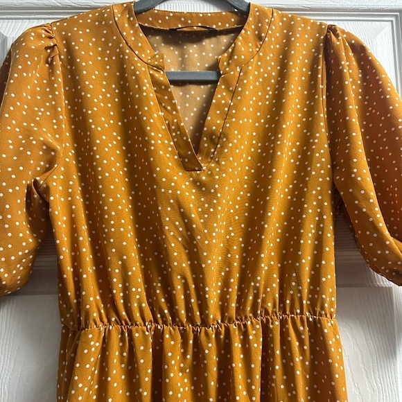 Polka Dot Ruffle Neck Dress (Mustard Yellow) Size Small - Picture 4 of 8